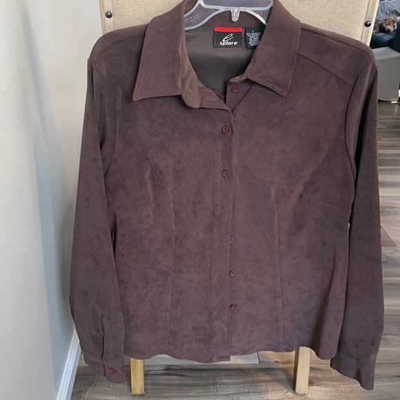 Brown button up blouse size Large - Picture 2 of 4